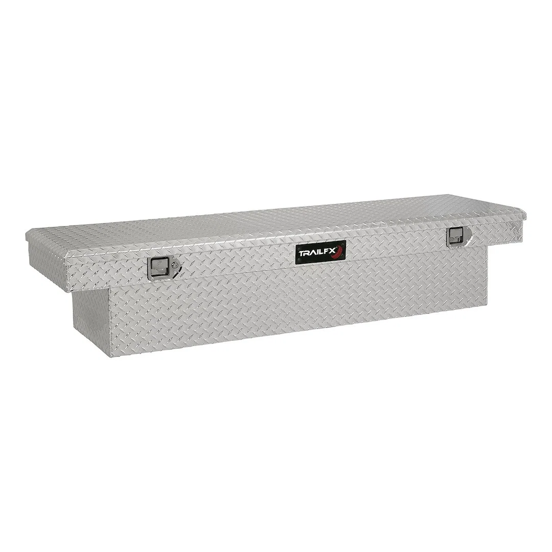 110701 – TRAILFX Tool Box, Crossover Standard Single Lid With Struts Diamond Tread Polished Silver 16 Gauge Aluminum ...